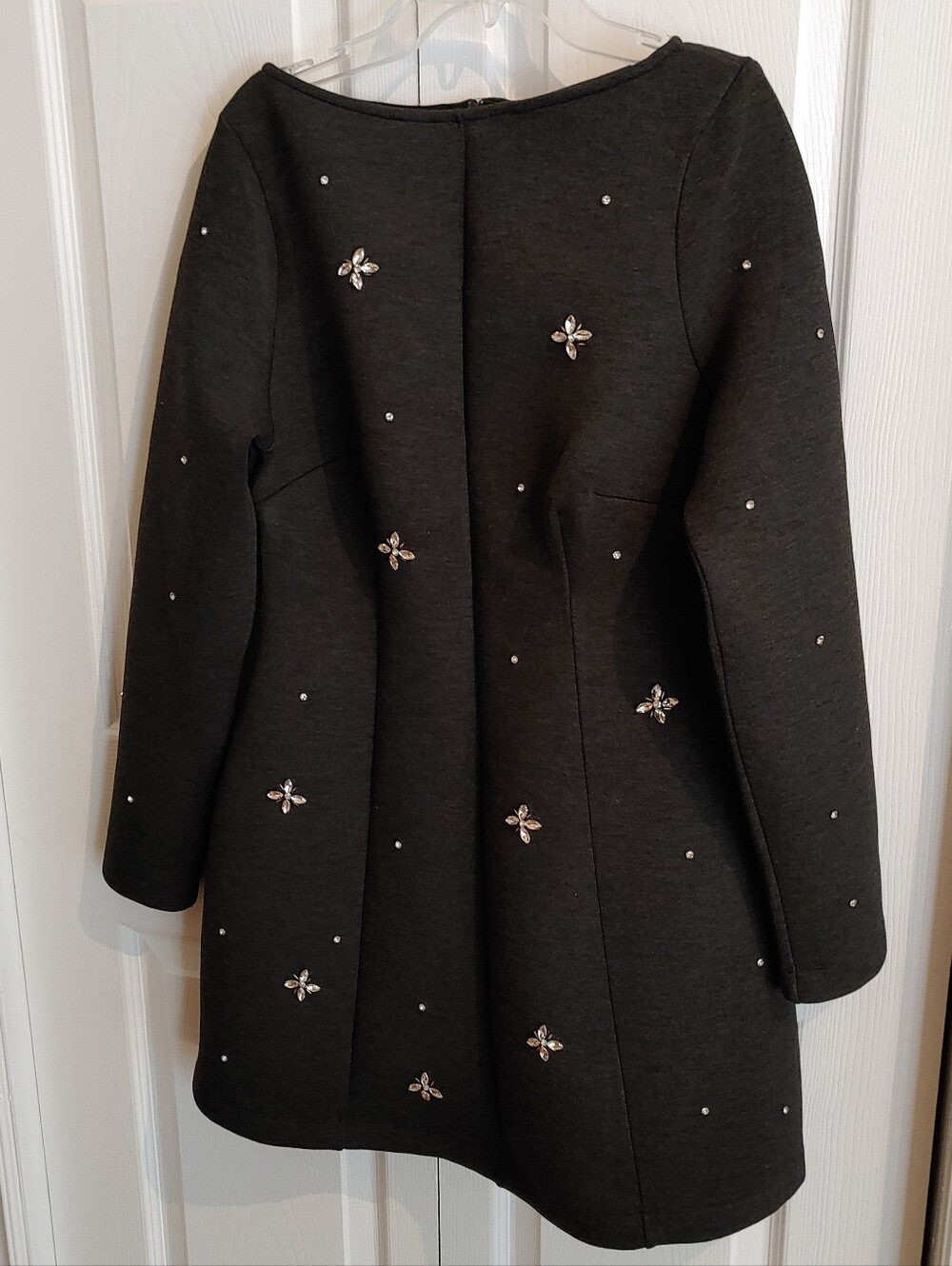 H&M Grey Long Sleeve Rhinestone Embellished Scuba Mini Dress. Size M